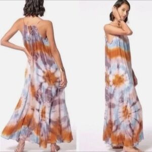 YOUNG FABULOUS & BROKE ELIE TRAPEZE TIE DYE MAXI DRESS PINK VENUS